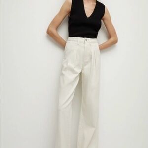 Veronica Beard Cream High-Rise Wide-Leg Jeans